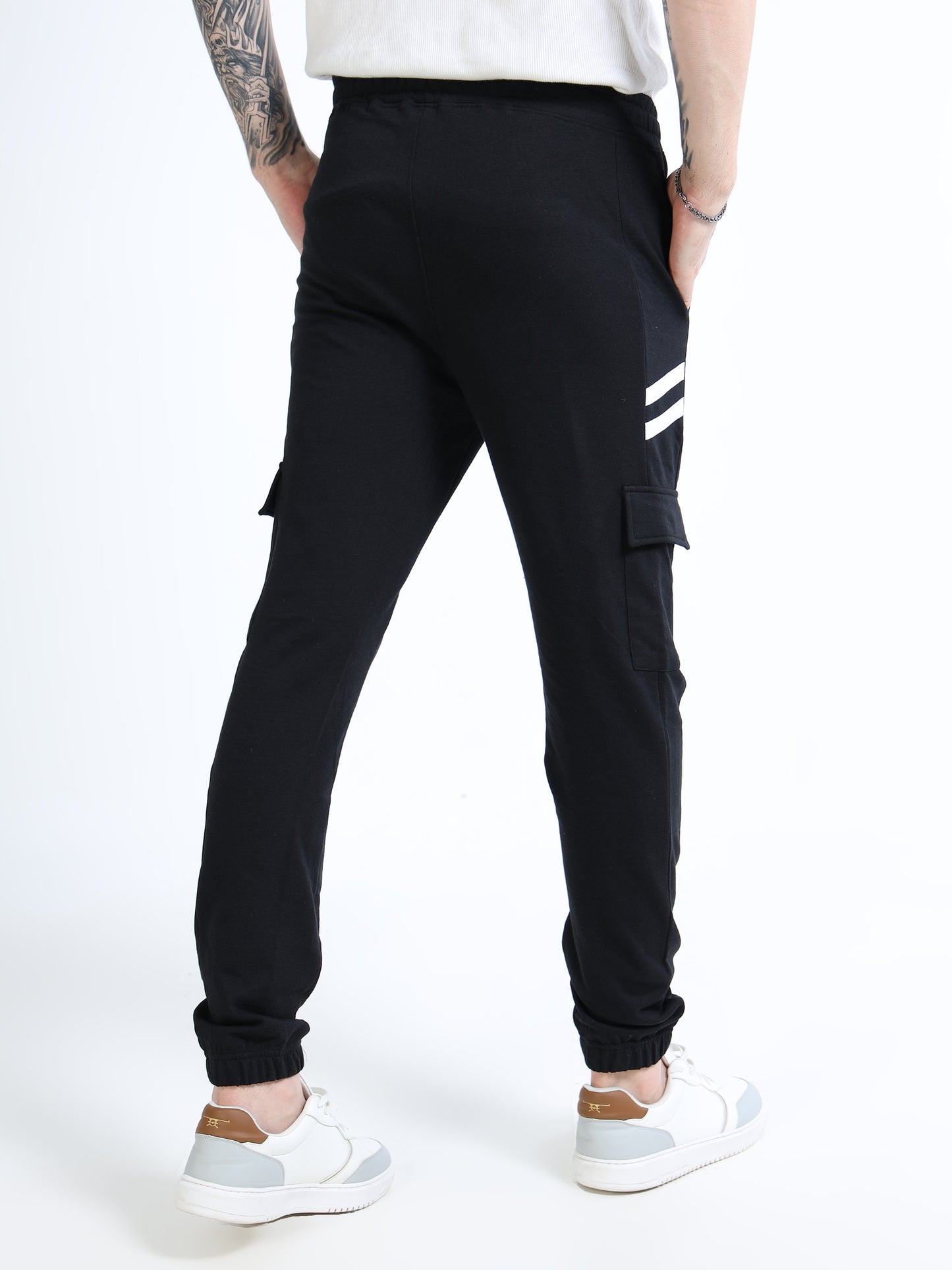 Men’s Black Cotton Blend Cargo Joggers – Regular Fit Track Pants with Utility Pocket