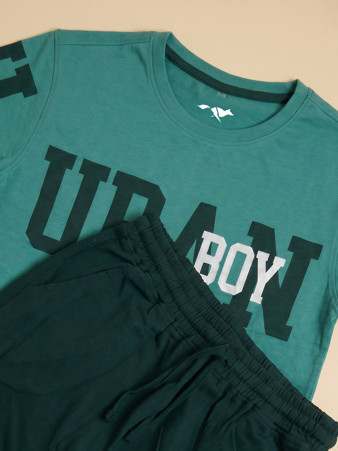 Kids' Teal and Dark Mint Colorblock Graphic T-Shirt and Cargo Track Pants Set