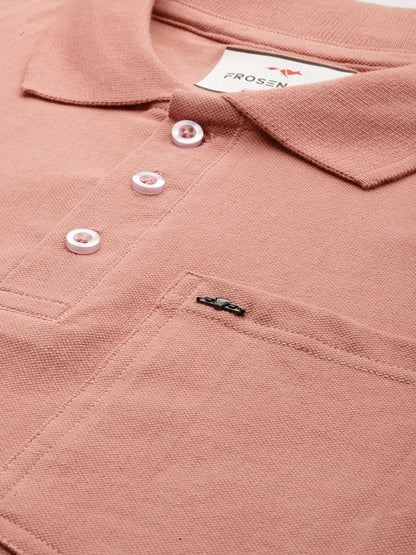 Men Solid Peach Polo T-Shirt
