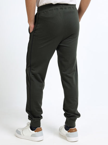 Men’s Olive Green Cotton Blend Joggers | Regular Fit Track Pants for Gym & Casual Wear