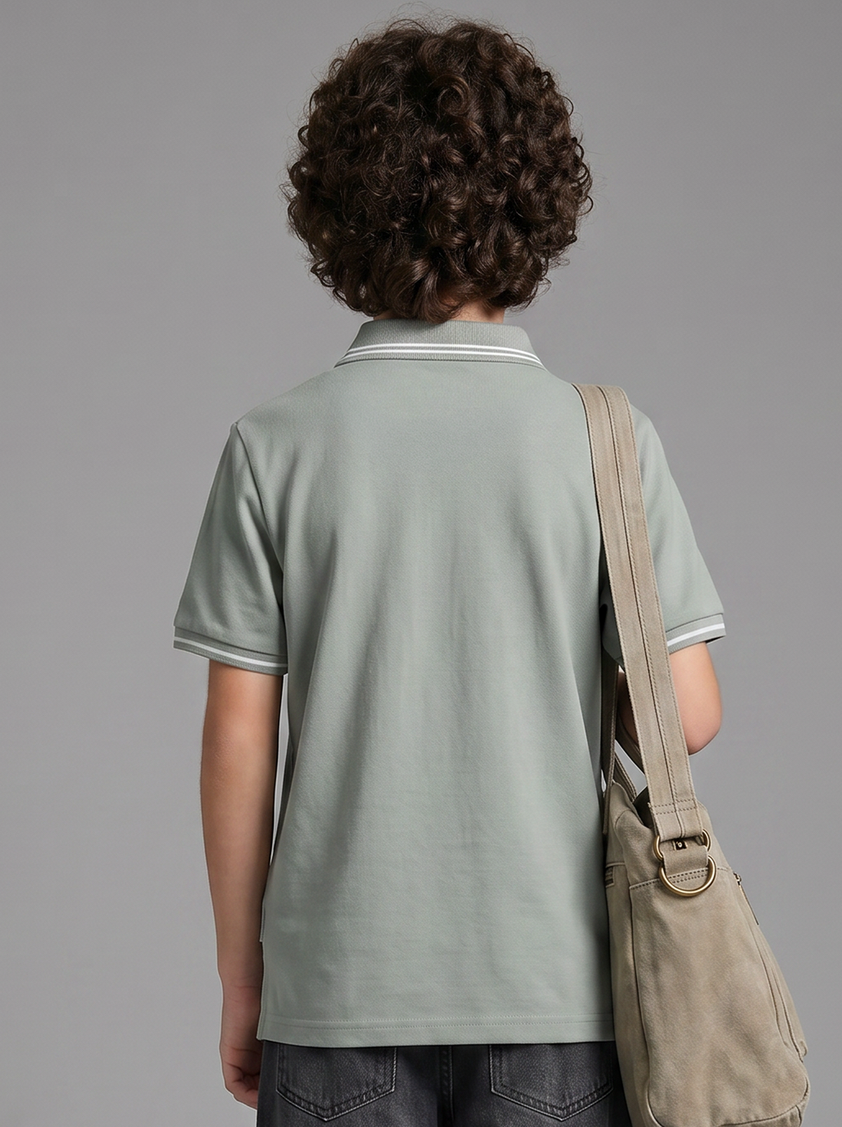 Kids' Grey Polo T-Shirt with Logo Print | Casual Everyday Wear