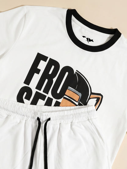 Kids' White "FROSEN FOX" Graphic Printed T-Shirt and Cargo Track Pants Set