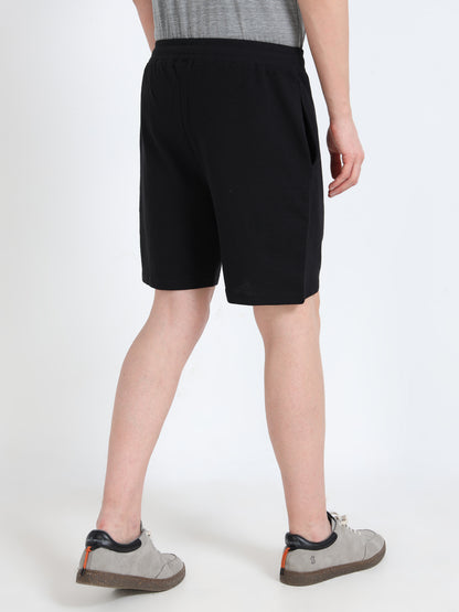 Men’s Black Cotton Blend Shorts with Minimal Logo | Regular Fit Casual & Athleisure Shorts
