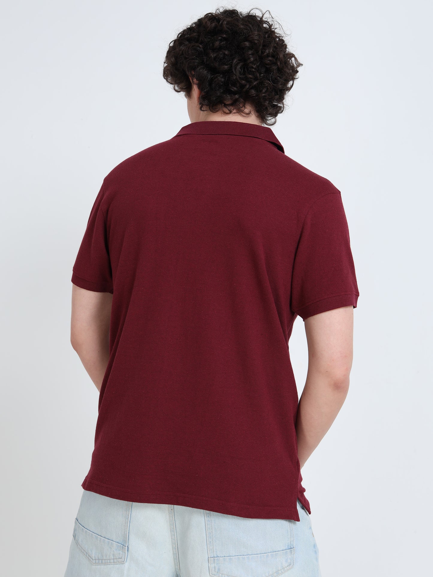 Men’s Maroon Cotton Blend Polo T-Shirt with Minimal Chest Logo | Regular Fit Casual Tee