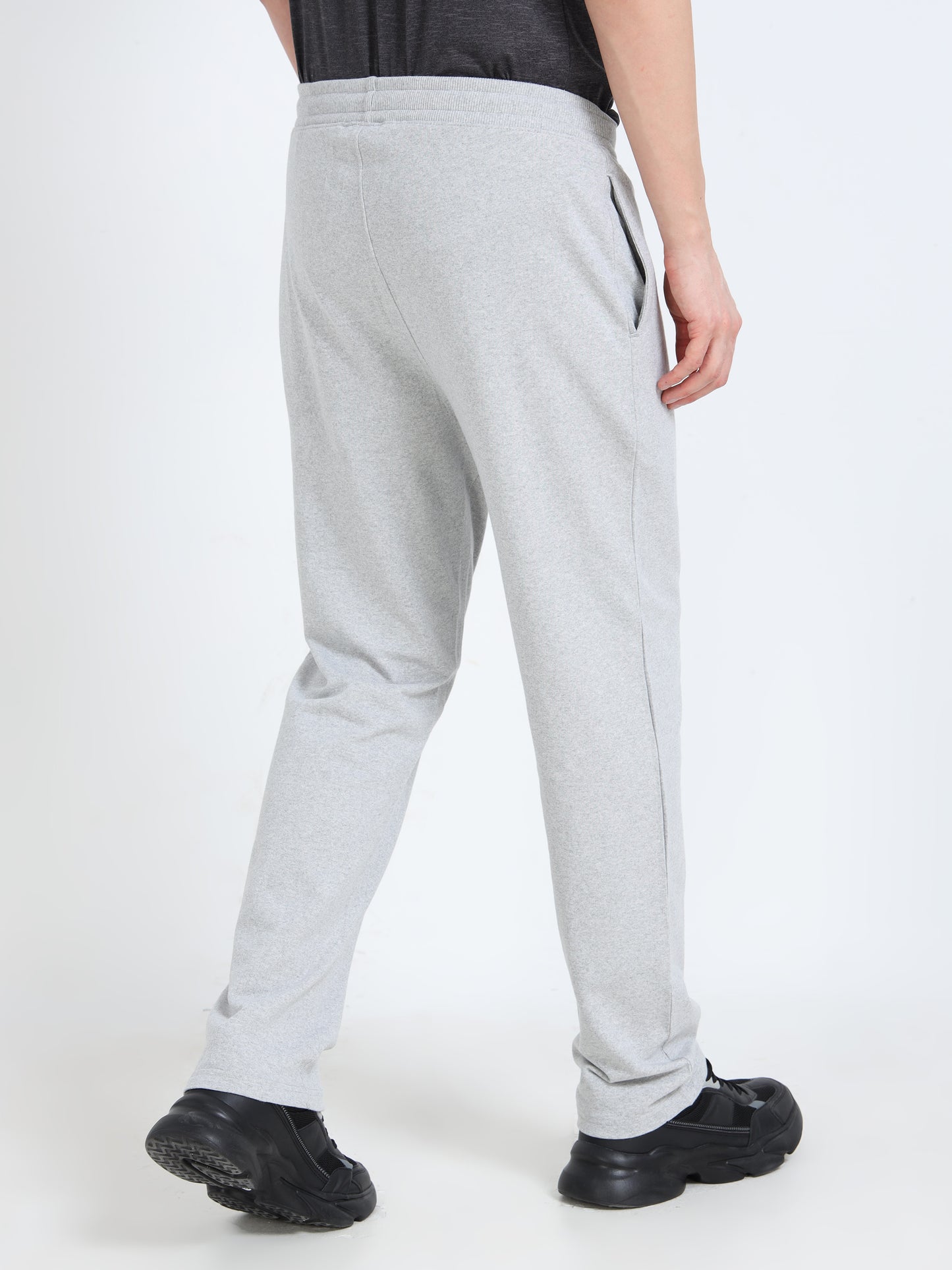 Men’s Grey Melange Cotton Blend Track Pants with Minimal Logo | Relaxed Fit Casual Track Pants