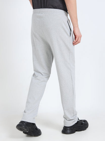 Men’s Grey Melange Cotton Blend Track Pants with Minimal Logo | Relaxed Fit Casual Track Pants