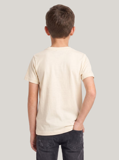 Kids' Cream Racing Car Graphic T-Shirt | Casual Everyday Wear