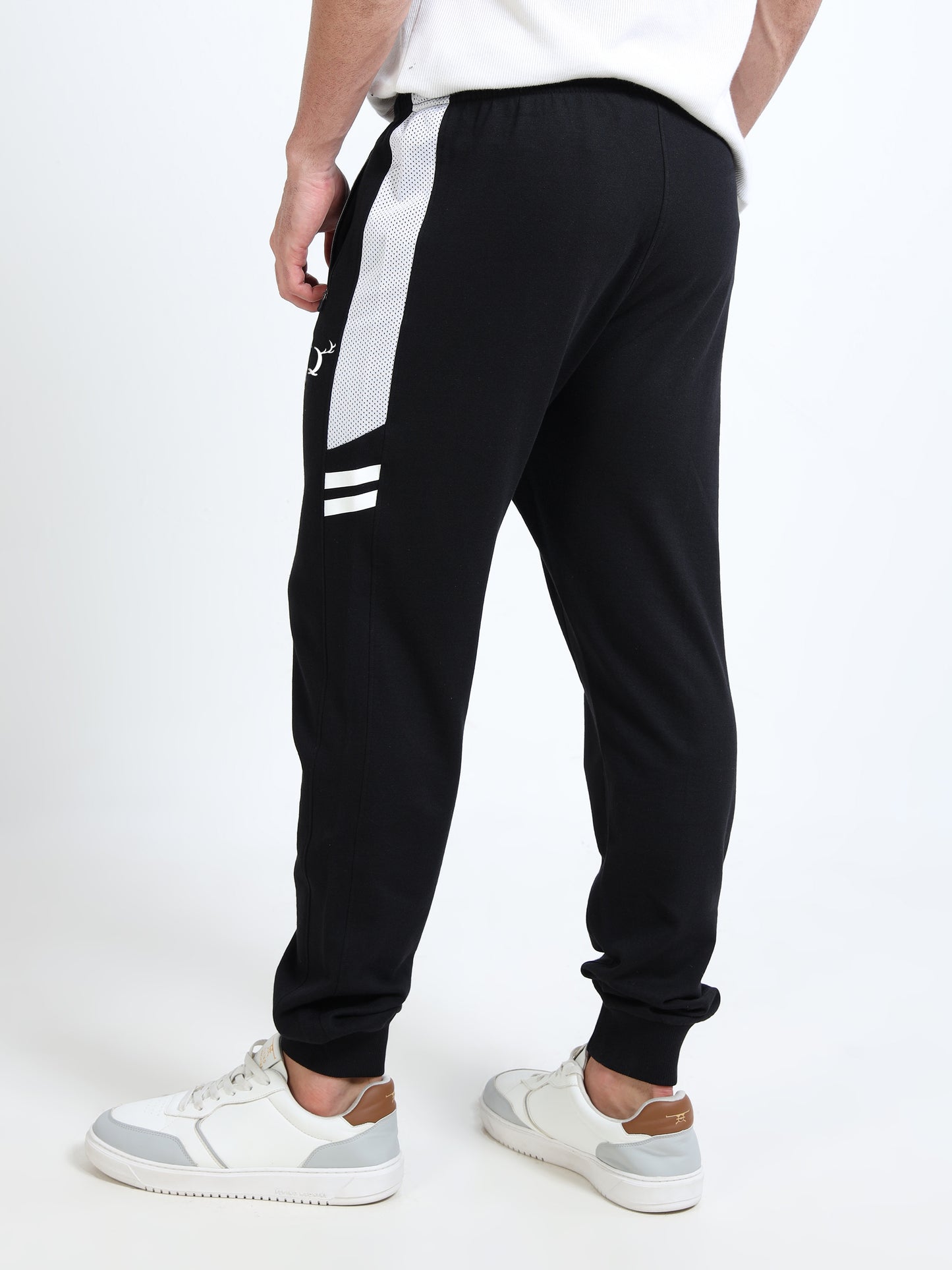 Men’s Black Printed Regular Fit Joggers | Mid-Rise | Zip Pocket | Elasticated Waist