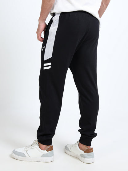 Men’s Black Printed Regular Fit Joggers | Mid-Rise | Zip Pocket | Elasticated Waist