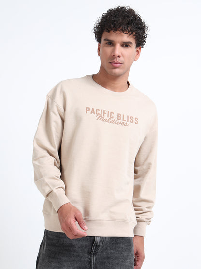 Men’s Beige Oversized Sweatshirt | Pacific Bliss Maldives Back Print Crewneck