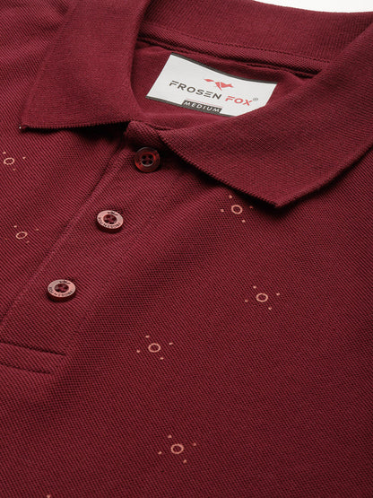 Men’s Maroon Micro-Printed Polo T-Shirt