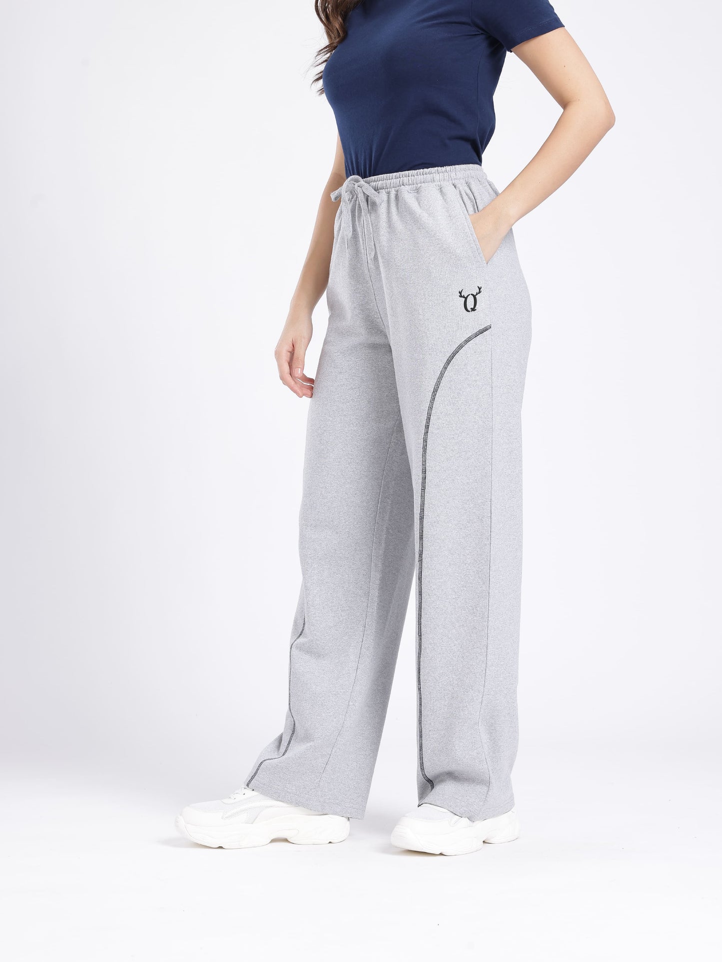 Grey Track Pants for Women – Comfortable Straight Fit Casual Bottom Wear