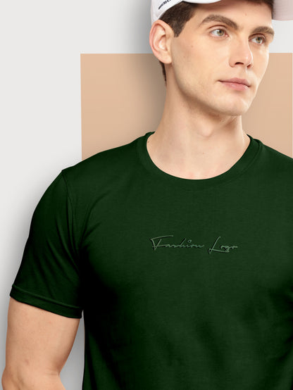 Men’s Dark Green Slim Fit Crew Neck T-Shirt with Minimal Logo