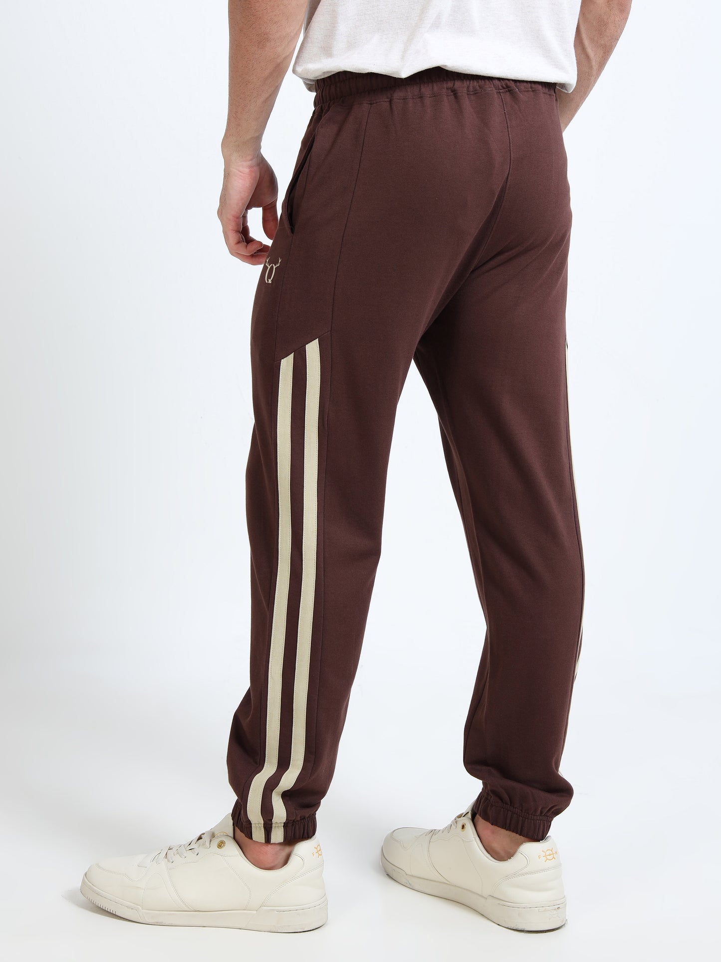Men’s Brown Striped Regular Fit Joggers | Mid-Rise | Elasticated Waist & Drawstring
