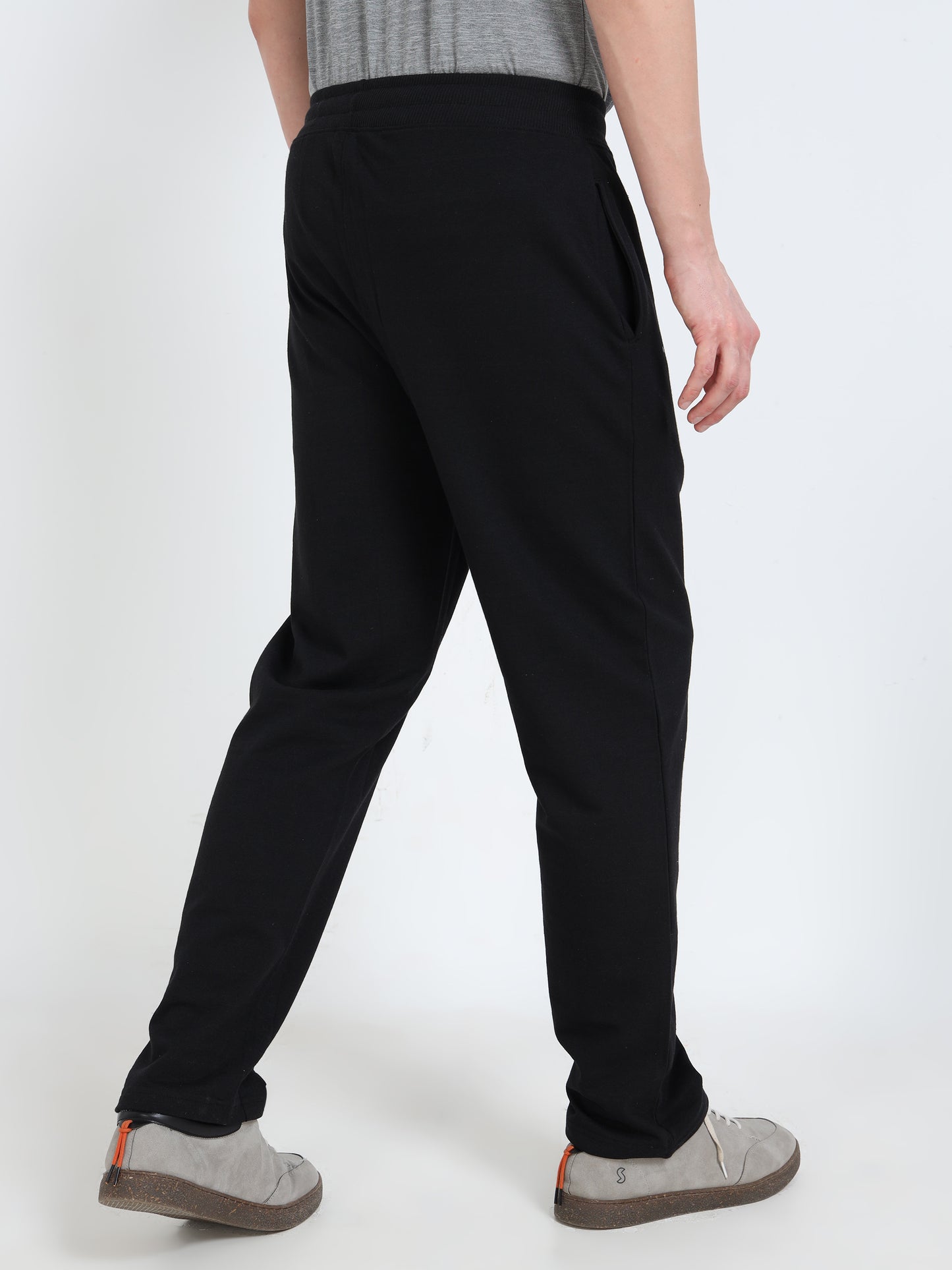 Men’s Black Cotton Blend Track Pants with Minimal Logo | Relaxed Fit Casual Track Pants