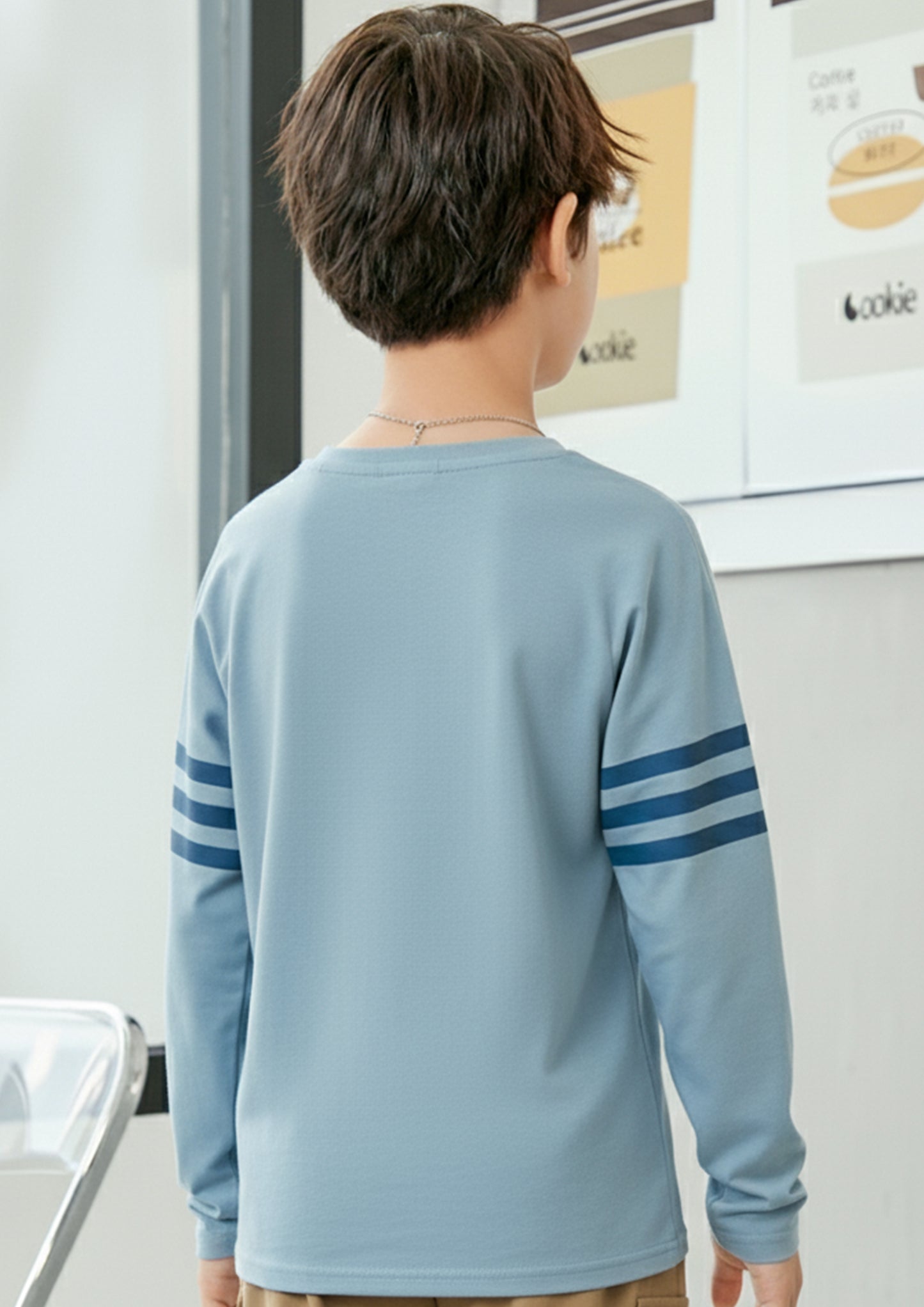 Boys Graphic Print Long Sleeve T-Shirt with Striped Sleeves