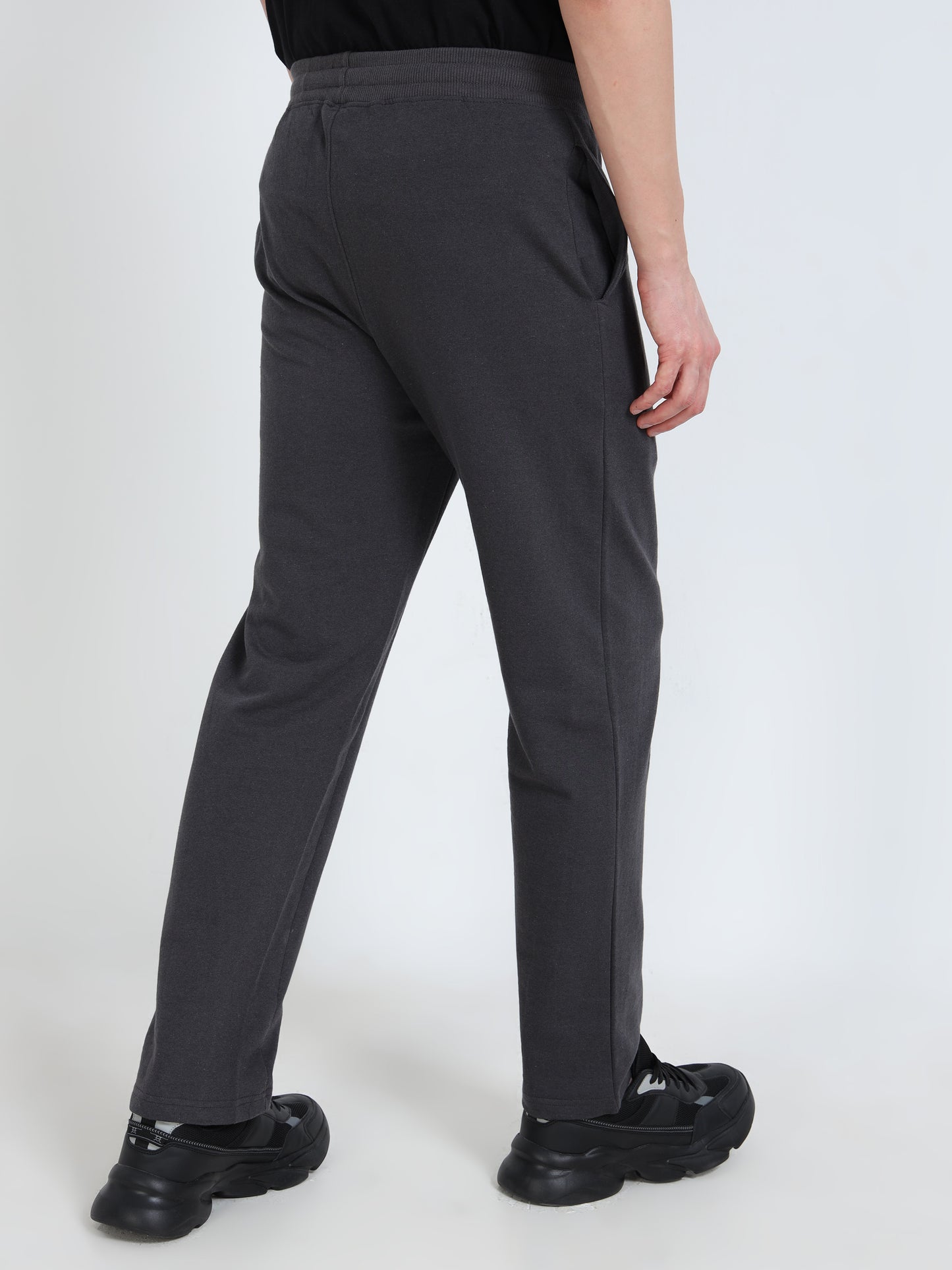 Men’s Steel Grey Cotton Blend Track Pants with Minimal Logo | Relaxed Fit Casual Track Pants