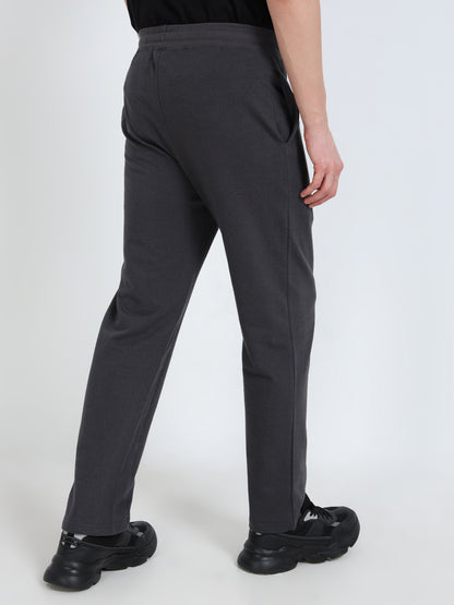 Men’s Steel Grey Cotton Blend Track Pants with Minimal Logo | Relaxed Fit Casual Track Pants