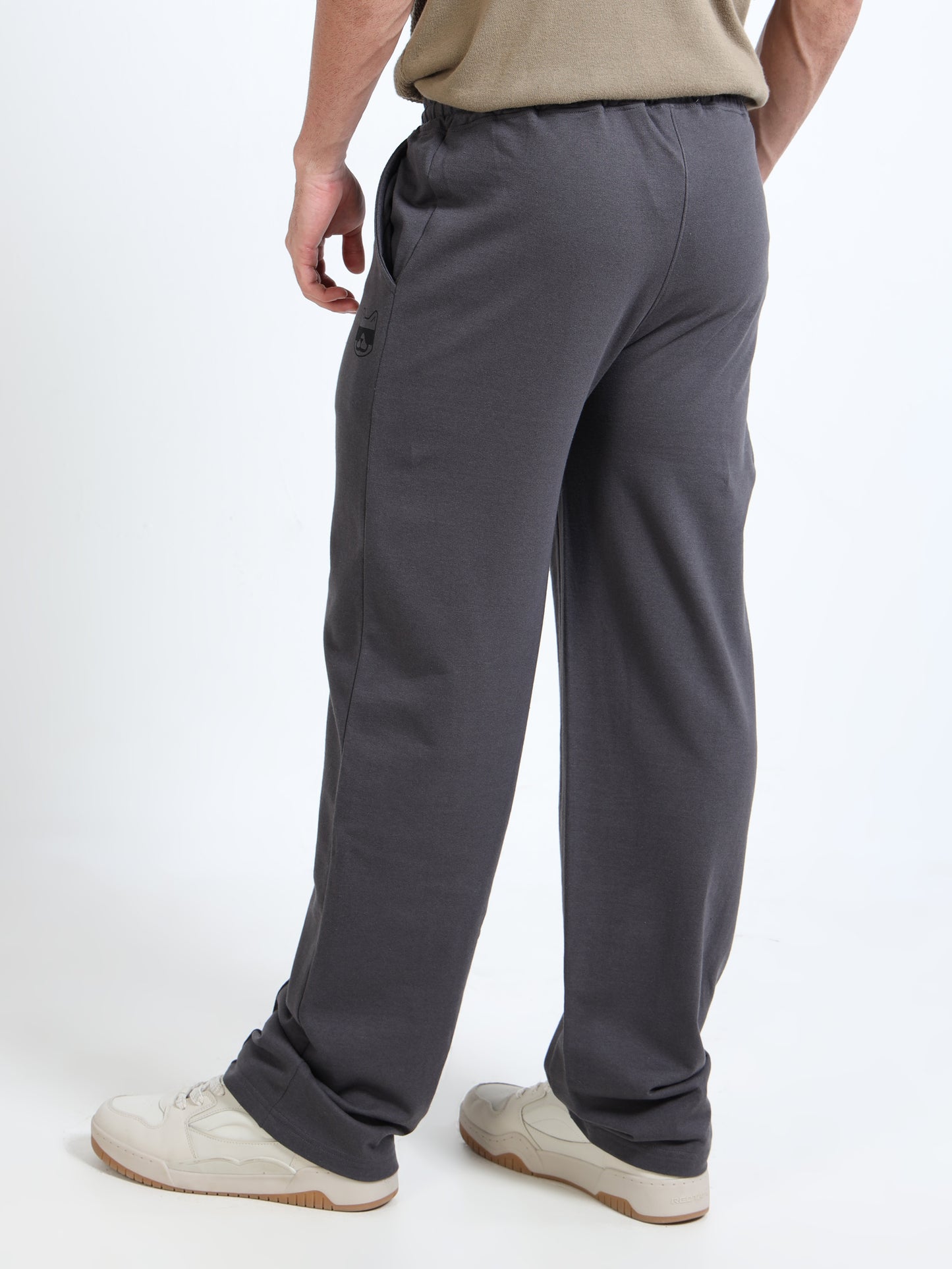Premium Steel Grey Printed Track Pants for Men | Slip-On Closure | Cotton Blend