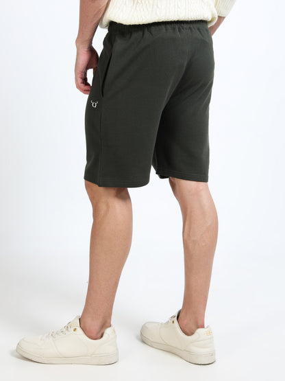 Men’s Olive Green Solid Casual Shorts | Premium Cotton Blend Regular Fit Comfortable Summer Shorts