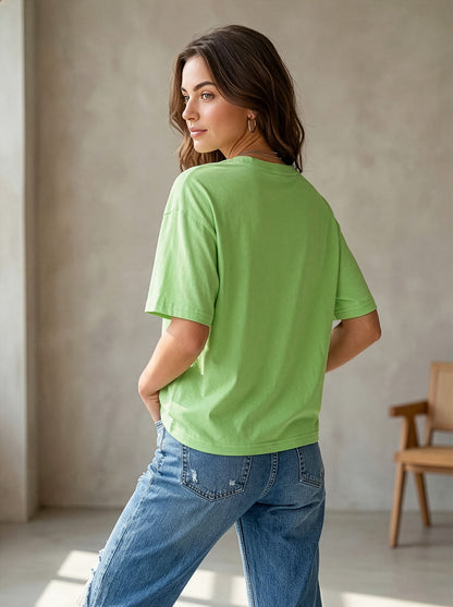 Women’s Oversized Cotton T-Shirt – Floral Print Casual Drop Shoulder Tee