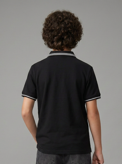 Kids' Black Polo T-Shirt with Logo Print | Casual Everyday Wear