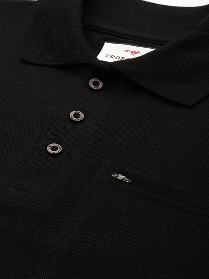 Men Solid Black Polo T-Shirt
