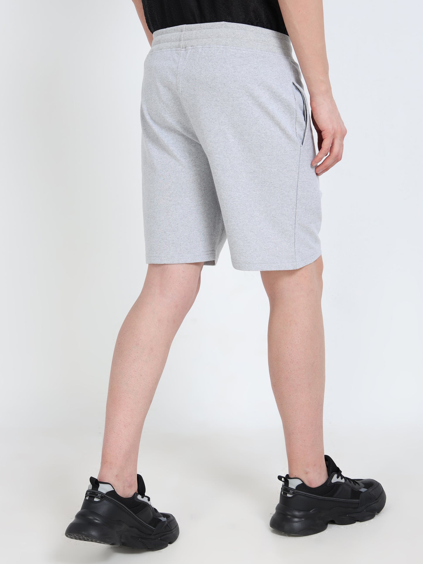 Men’s Grey Melange Cotton Blend Shorts with Minimal Logo | Regular Fit Casual & Athleisure Shorts