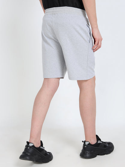 Men’s Grey Melange Cotton Blend Shorts with Minimal Logo | Regular Fit Casual & Athleisure Shorts