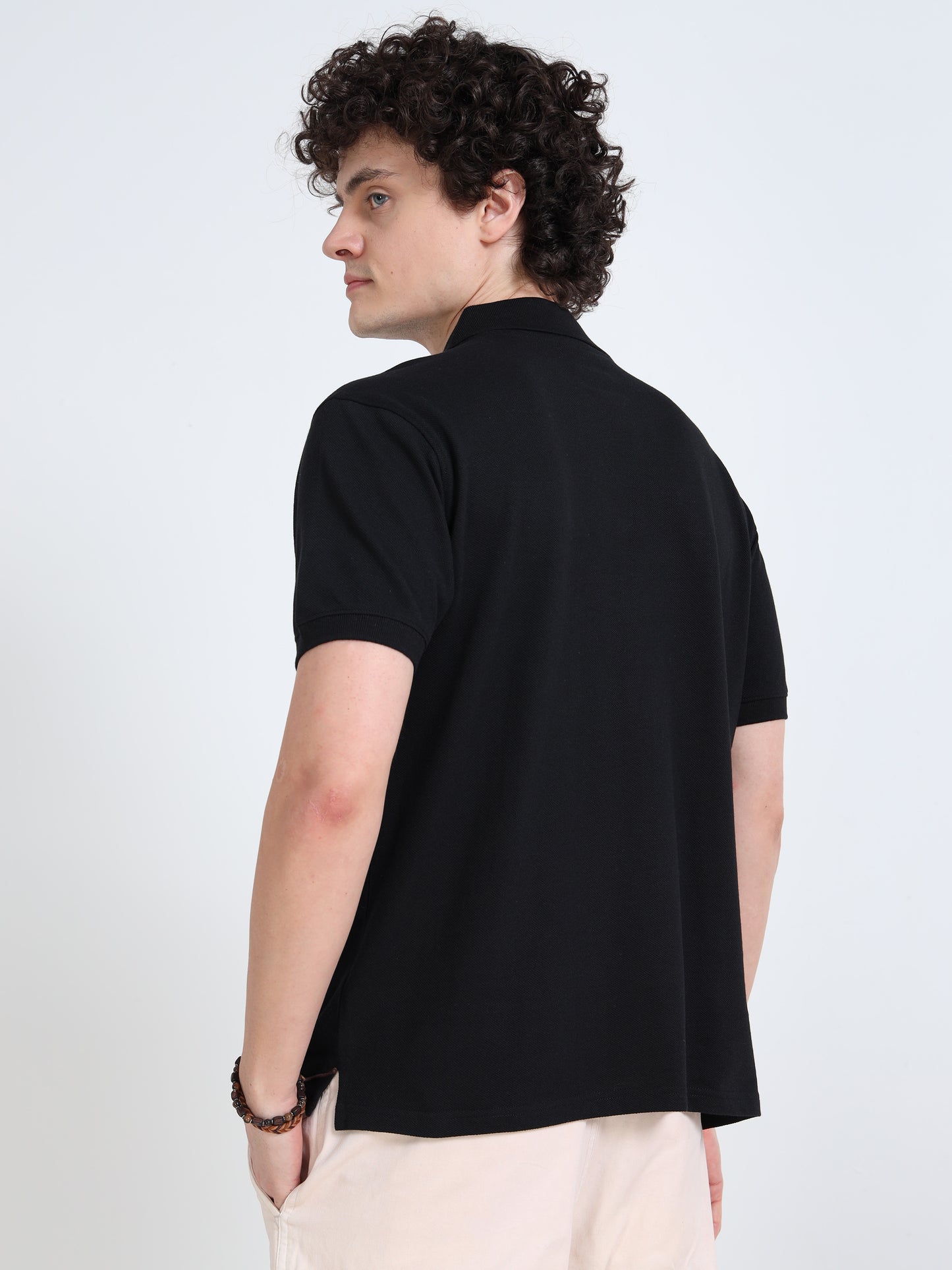 Men’s Black Cotton Blend Polo T-Shirt with Minimal Chest Logo | Regular Fit Casual Tee