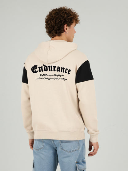 Men’s Beige Hooded Zip-Up Sweatshirt – Casual Cotton Blend Full Sleeve Hoodie Jacket