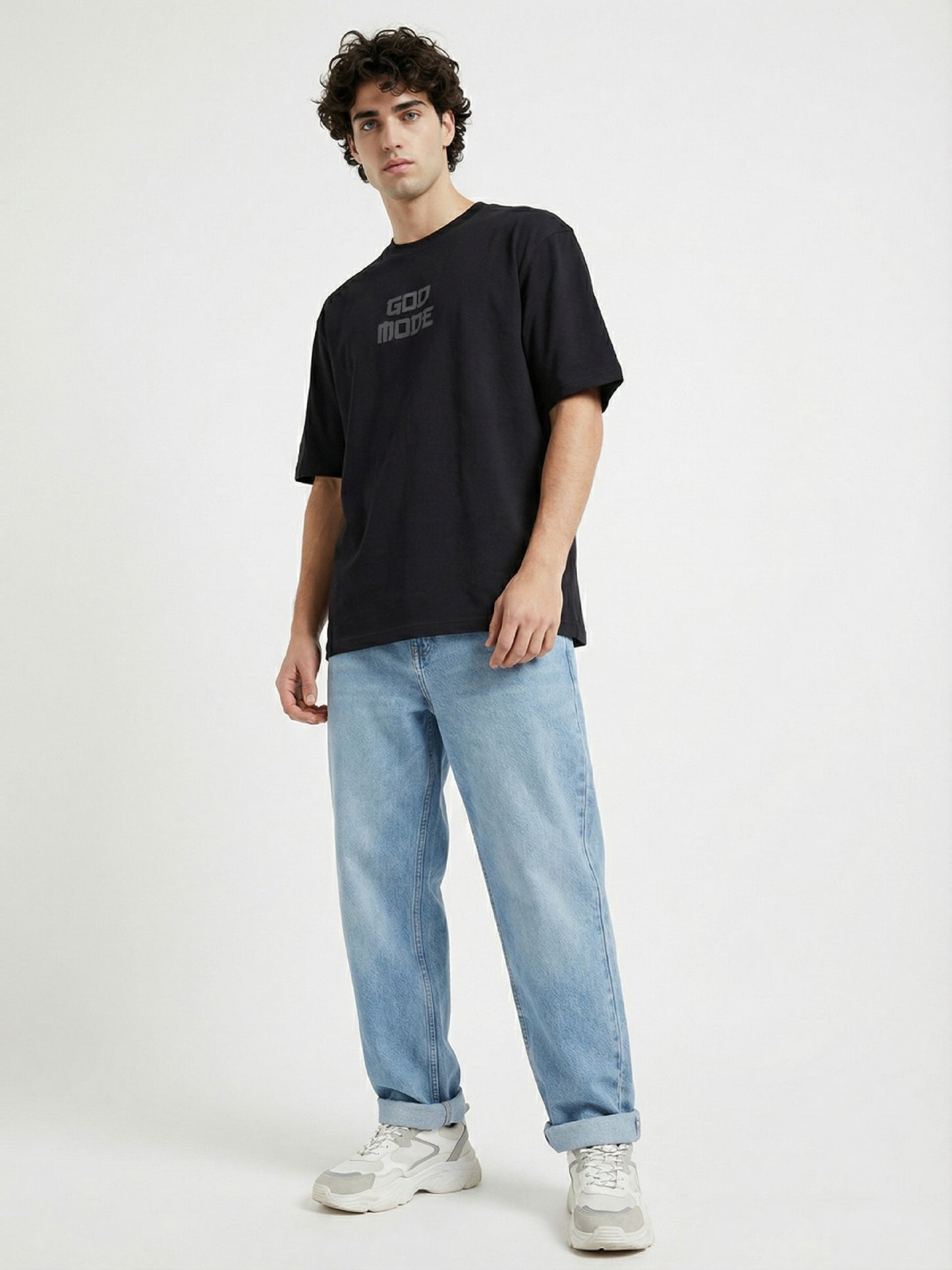 Men’s Black Oversized T-Shirt with Angel Wings Print | God Mode Back Graphic Tee