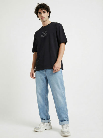 Men’s Black Oversized T-Shirt with Angel Wings Print | God Mode Back Graphic Tee