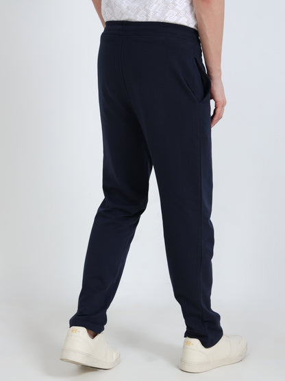 Men’s Navy Cotton Blend Track Pants with Minimal Logo | Relaxed Fit Casual Track Pants
