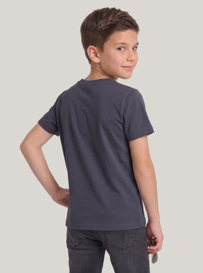 Kids' Charcoal Grey Smiley Graphic Printed T-Shirt | Fun Casual Everyday Wear