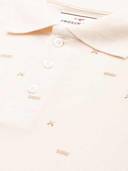 Men’s Cream Micro-Printed Polo T-Shirt