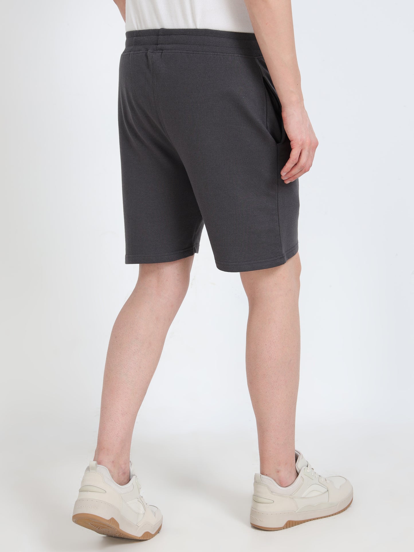 Men’s Steel Grey Cotton Blend Shorts with Minimal Logo | Regular Fit Casual & Athleisure Shorts
