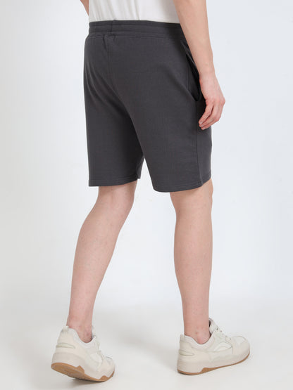 Men’s Steel Grey Cotton Blend Shorts with Minimal Logo | Regular Fit Casual & Athleisure Shorts