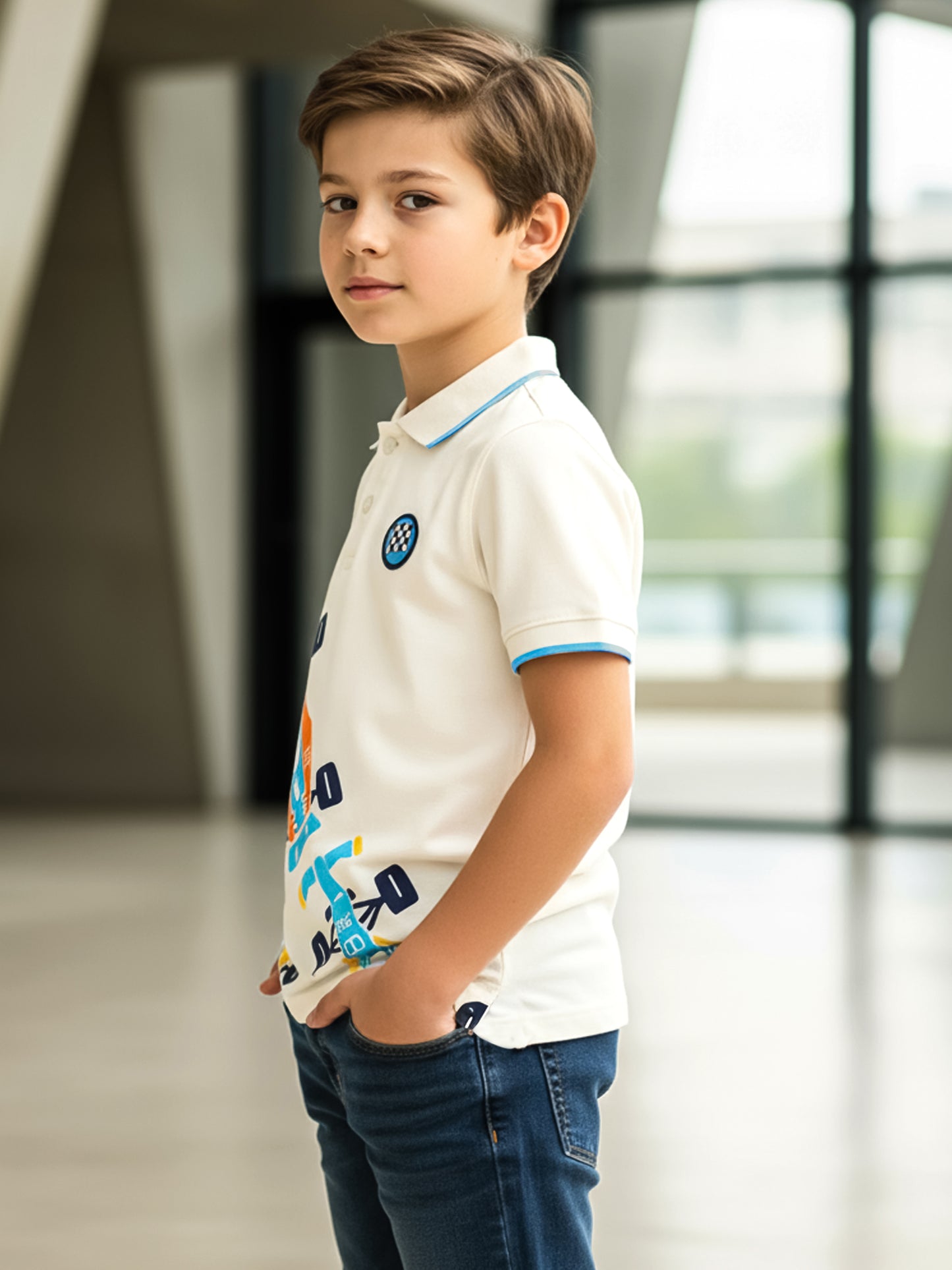Self Design Pure Cotton Boys Polo Tee