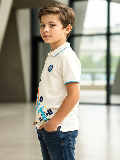 Self Design Pure Cotton Boys Polo Tee