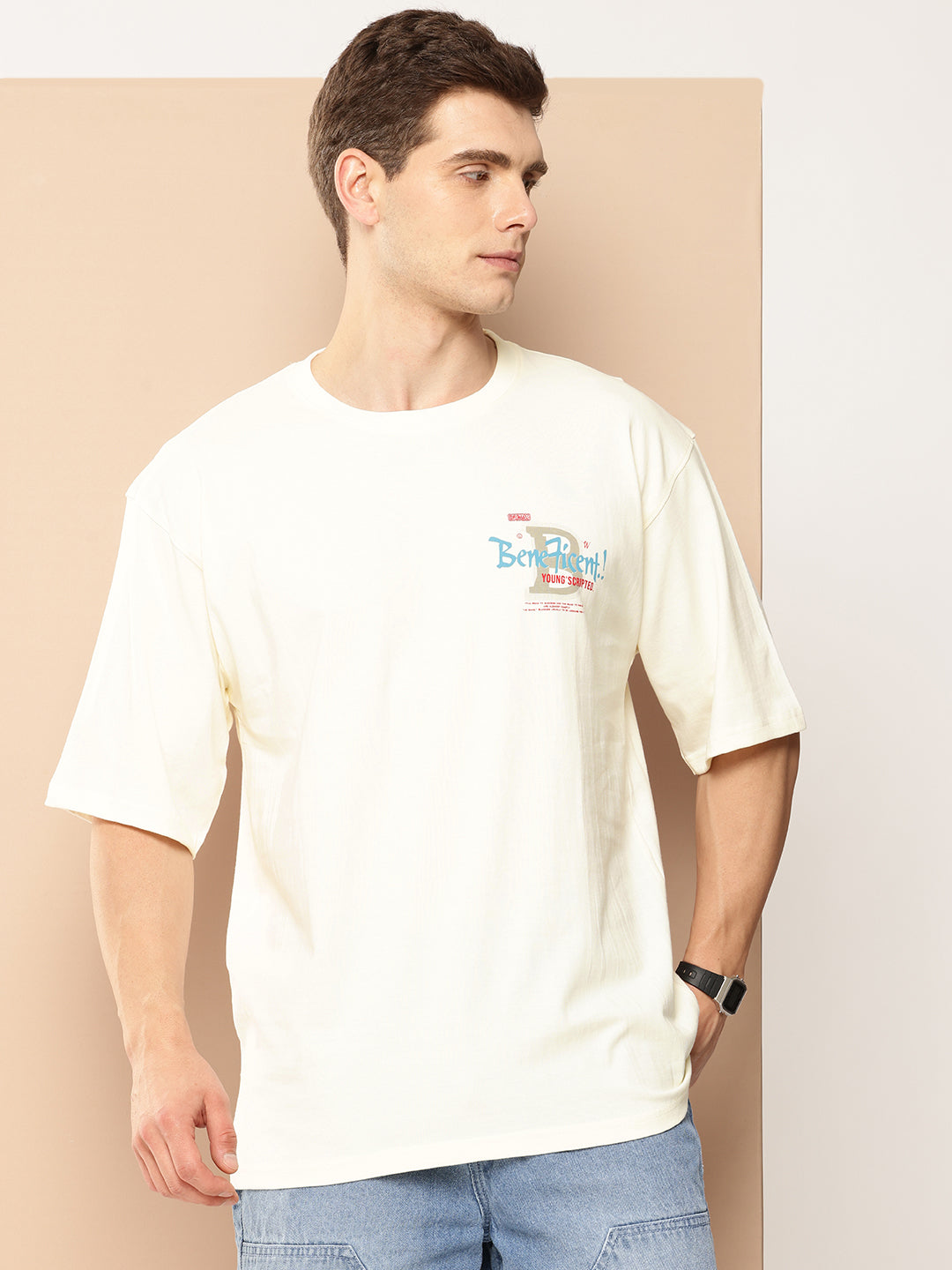 Mens Graphic Printed Drop-Shoulder Sleeves Oversized T-shirt