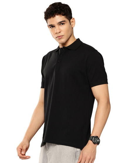 Men's Black Solid Polo T-Shirt | Classic Casual Wear