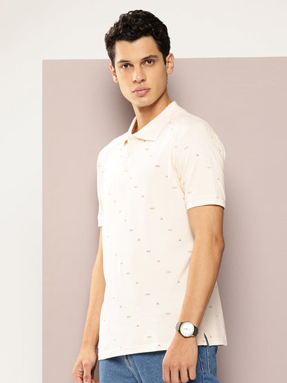 Men’s Cream Micro-Printed Polo T-Shirt