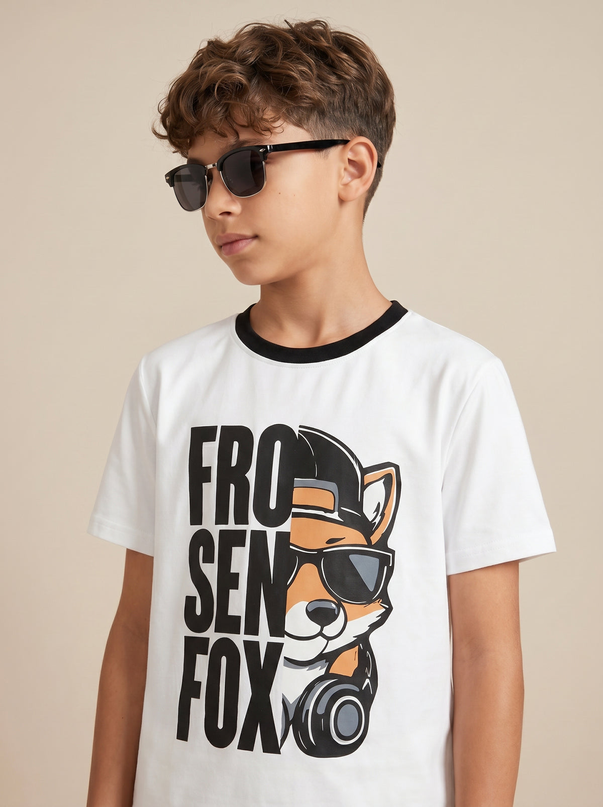 Kids' White "FROSEN FOX" Graphic Printed T-Shirt and Cargo Track Pants Set