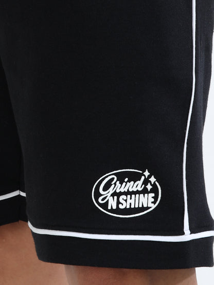 Self Design Men Black Casual Shorts