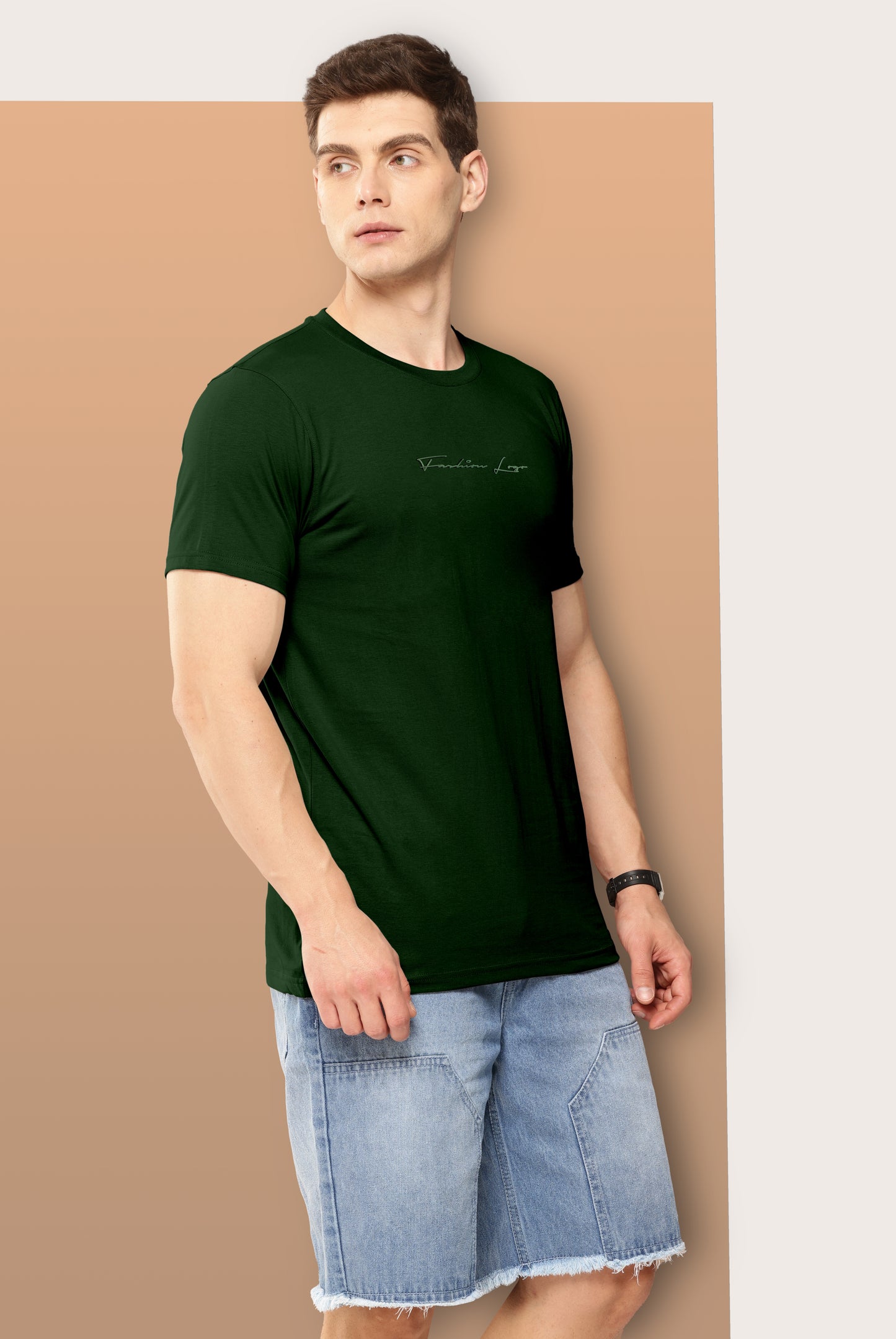 Men’s Dark Green Slim Fit Crew Neck T-Shirt with Minimal Logo