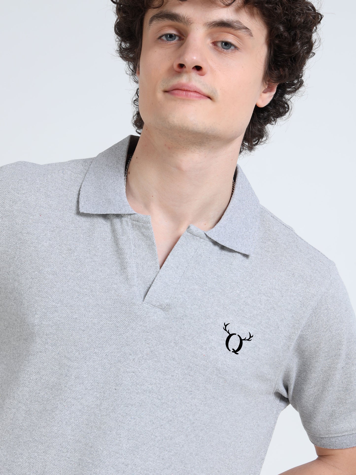 Men’s Light Grey Solid Polo T-Shirt with Minimal Chest Logo | Regular Fit Casual Cotton Blend Tee