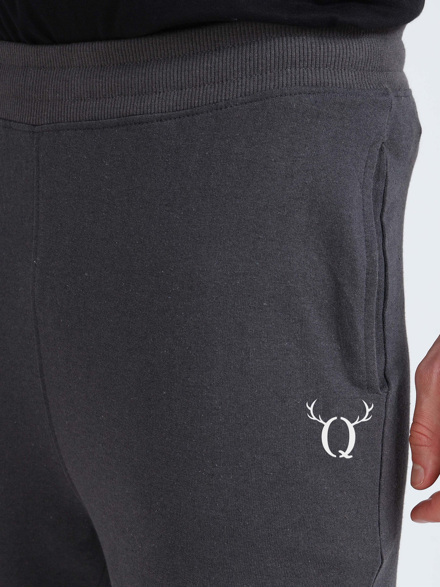 Men’s Steel Grey Cotton Blend Track Pants with Minimal Logo | Relaxed Fit Casual Track Pants