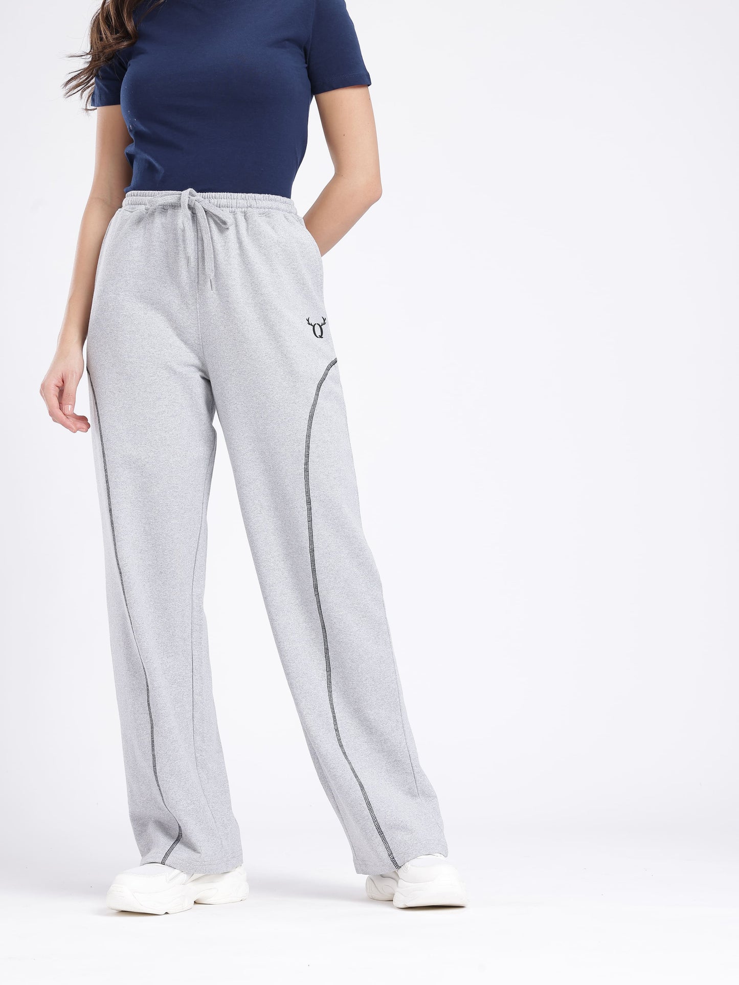 Grey Track Pants for Women – Comfortable Straight Fit Casual Bottom Wear