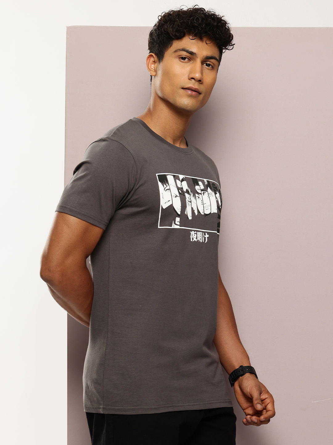 Men's Charcoal Grey Graphic Print T-Shirt | Casual Streetwear
